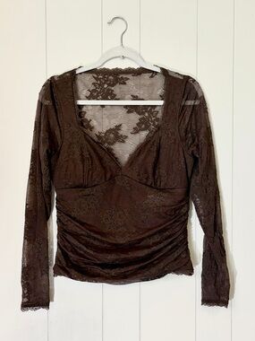 Abercrombie & Fitch Brown Lace Long-Sleeve Camisole Medium